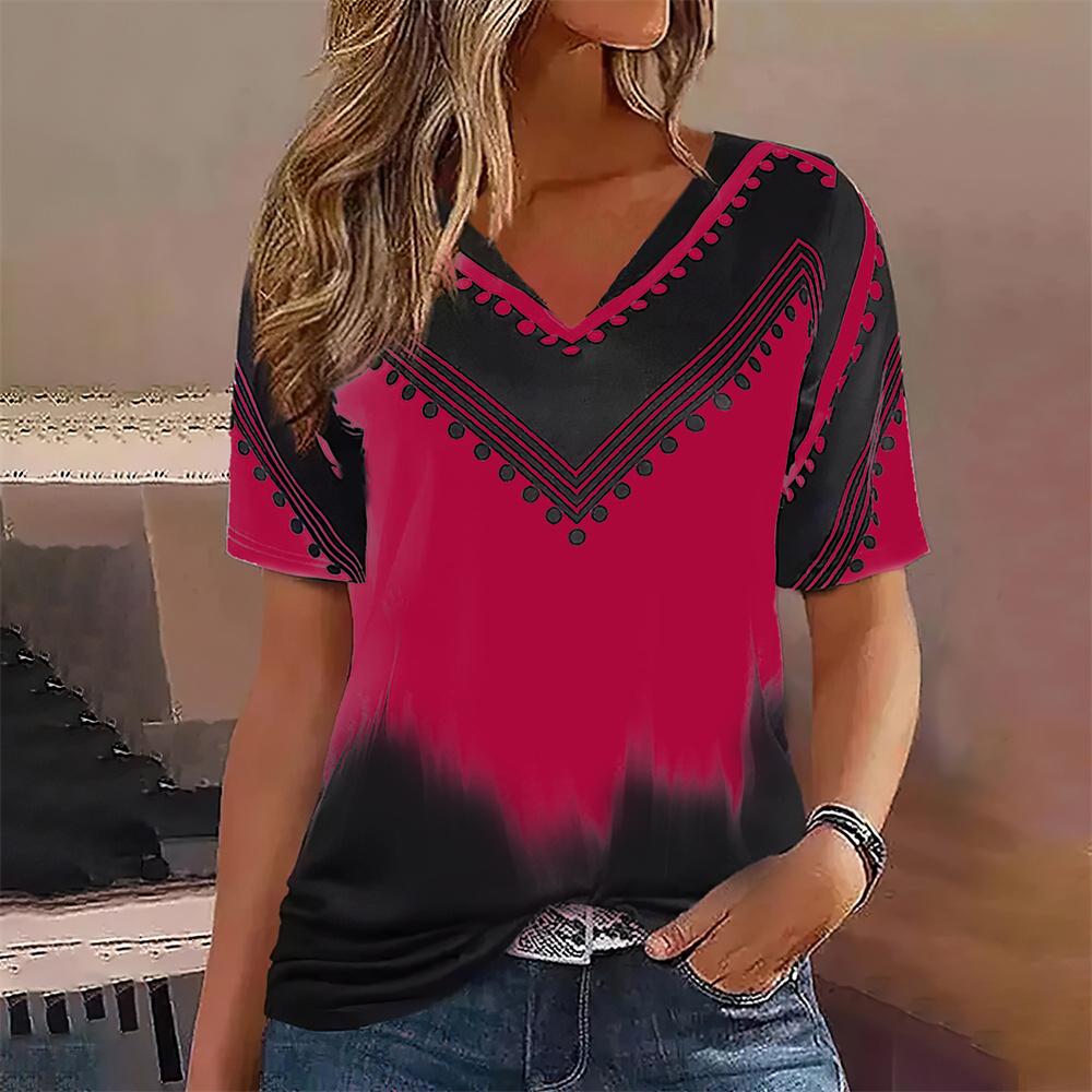 Móda Ženy Pruhy trička Potisk Přechod s výstřihem do V Krátký rukáv Základní topy Streetwear Letní oversized oblečení Dámská trička