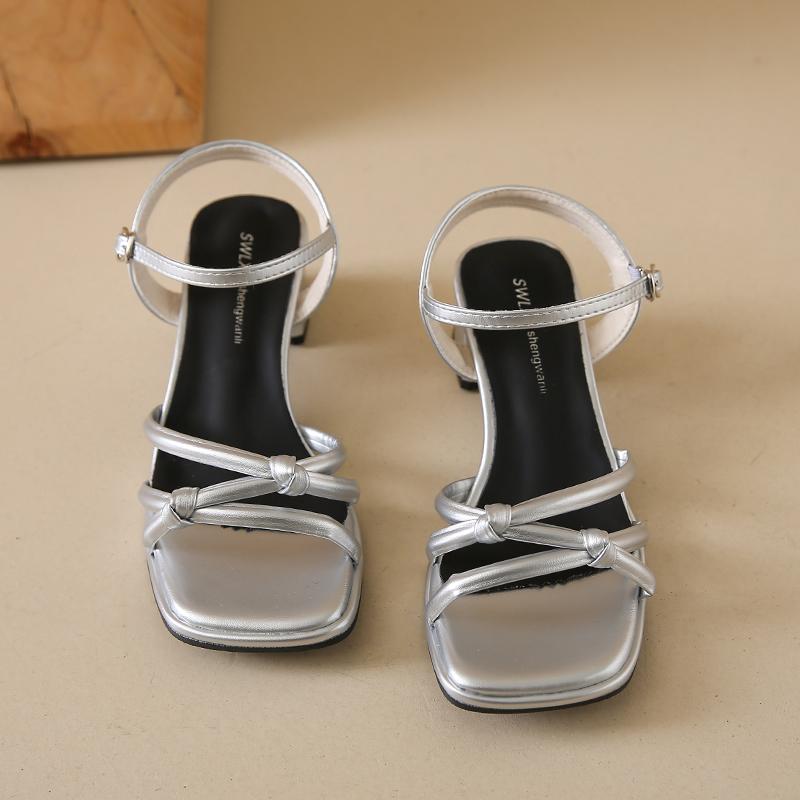 

Women Sandals Summer Footwear High Heels Luxury Designer Shoes Block Heel Low and Elegant Casual Medium Dresses on Offer Black 39 серебряный