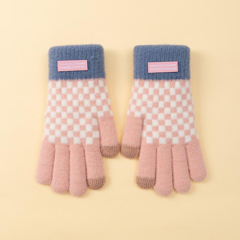 Winter Women's Warm Gloves Knitted Yarn Outdoor Sports Cycling Windproof Five Finger Touch Screen Gloves