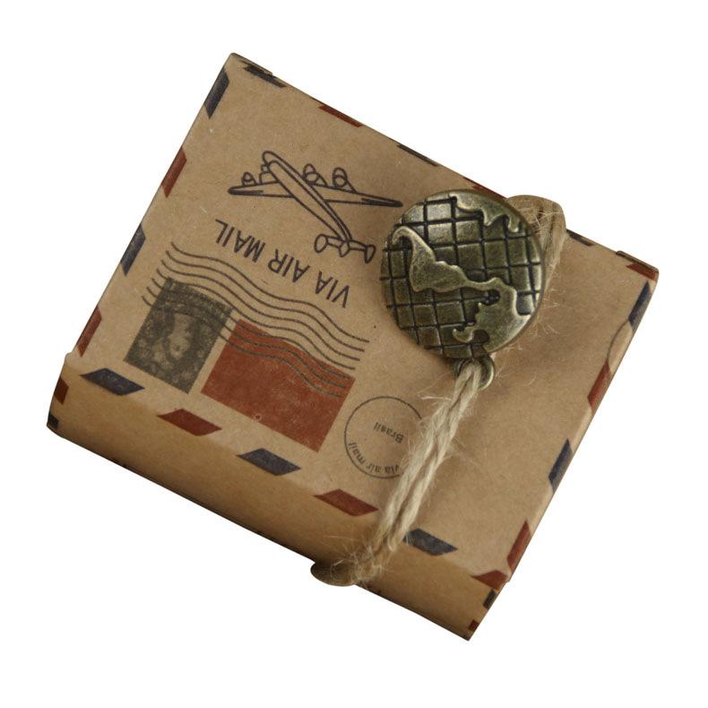 European - Style Retro Kraft Paper Candy Boxes: Airplane - Inspired Wedding Favor Boxes with Compass - Themed Packaging