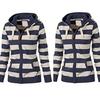 Felpa con cappuccio da donna autunnale casual a righe con cerniera e coulisse Giacca a vento Giacca Cappotto