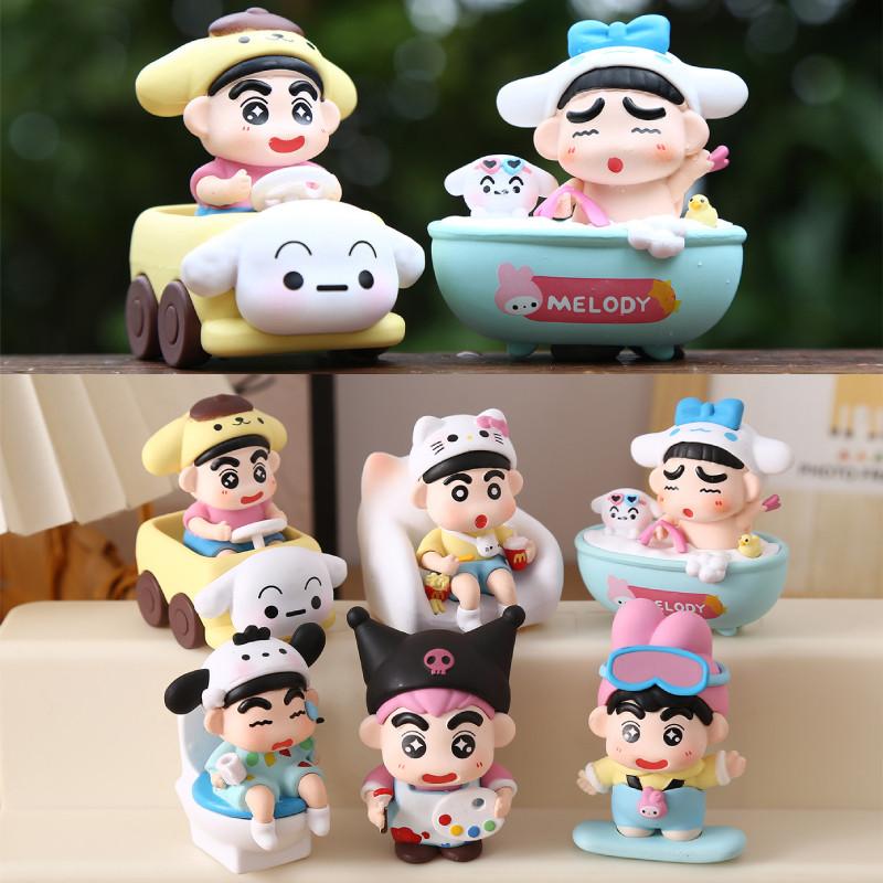 6pcs Crayon Shin Chan Bathing Driving Scene Model Ornament Set For Collectors And Kids