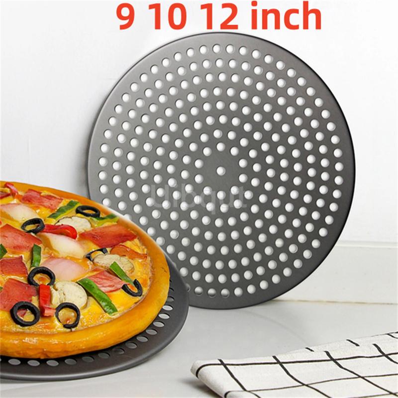 8 9 12 Inch Perforated hole cold round Pizza Pan Nonstick Baking bread cake Oven Crispy Bottom Pizza Making Thickened tray