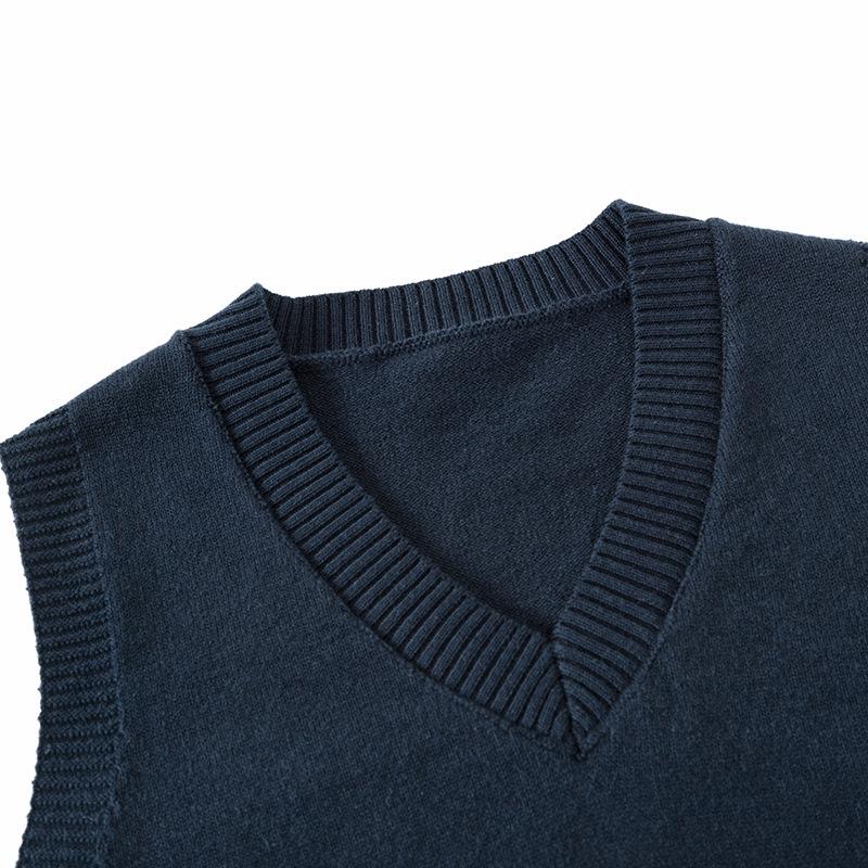 Autumn/Winter Children's Cotton Knit V-Neck Sweater Vest - College Style, Solid Color