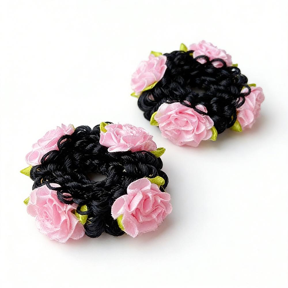 Aylhfo Girls' Spring 2pcs Colorful Flower Wig Scrunchies/Cute Bohemian Style Fabric Flower Wig Ponytail Hair Ties