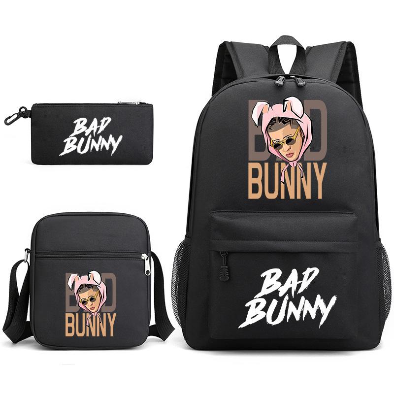 Large Capacity Schoolbag with Shoulder Strap; Student Three-piece Pencil Case Set