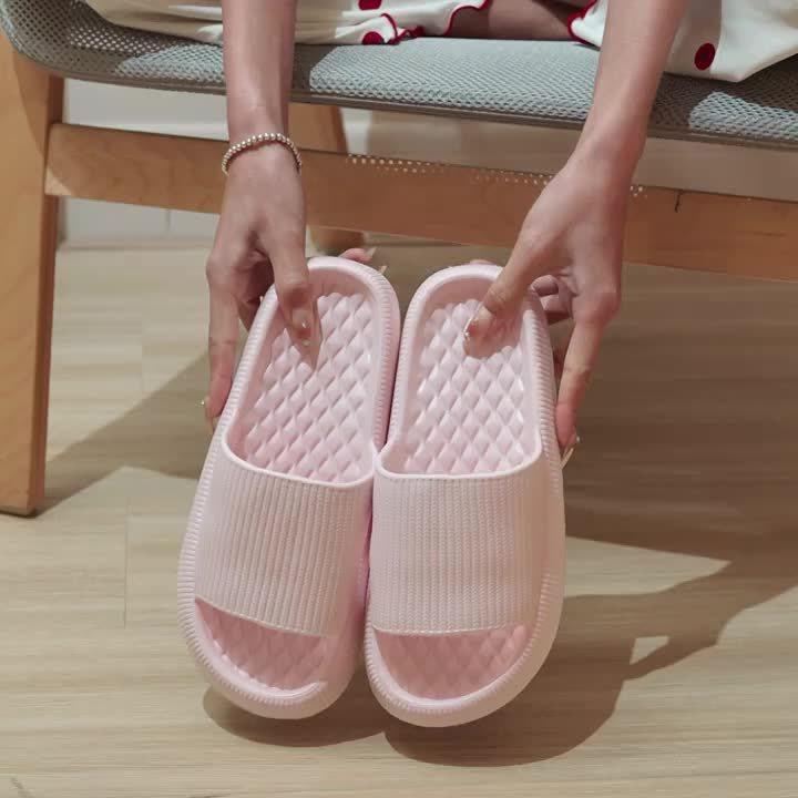 Women'S Summer Casual Home Slippers Soft Sole Solid Color Slippers Comfortable Open-Toe Bathroom Shoes