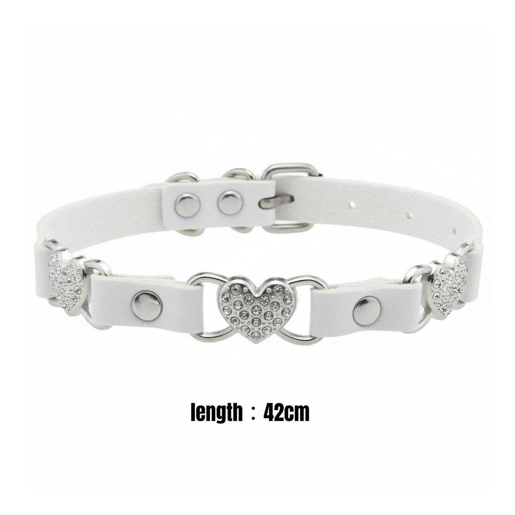 PU Leather Women Choker Adjustable Sparkling Heart Design