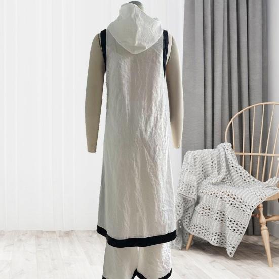 Women Color Block Cotton Linen Two-Piece Outfit Asymmetrical Hem Mock Neck Sleeveless Top Wide-Leg Pants Vacation Lounge Sets