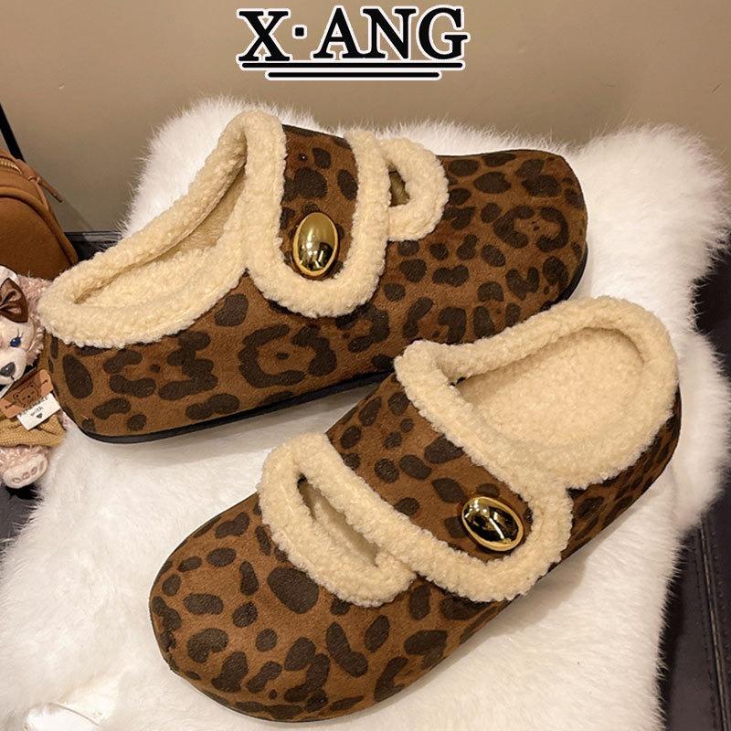 Cowhide Version Velvet Warm Lamb Wool Shoes Cotton Shoes Autumn and Winter New Thick-soled Bag Head Slippers