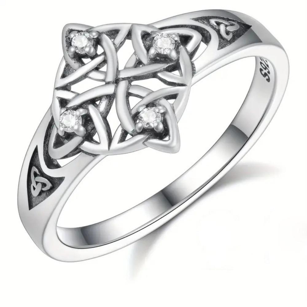 Vintage Celtic Trinity Ring Sterling Silver Diamond Knot Ring for Women