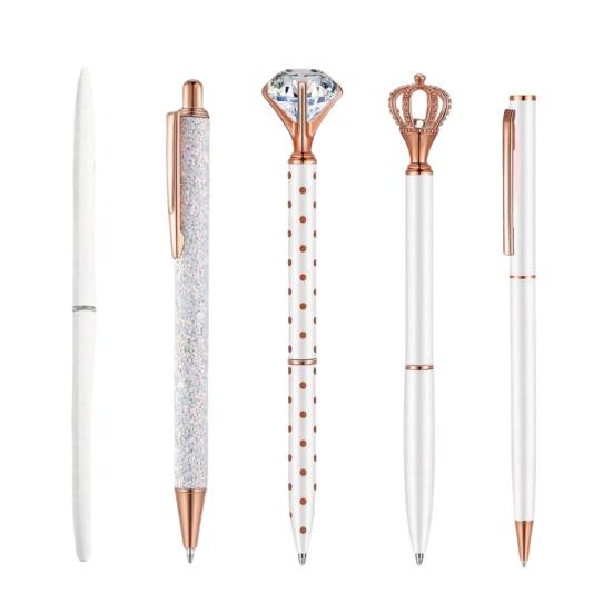 Metal Diamond Ballpoint Pen 5PCS Pens, with Sparkling Rhinestone Decor, Luxury Glitter Writing Smooth Press Mechanism Pen, for Kids Adults Stationery