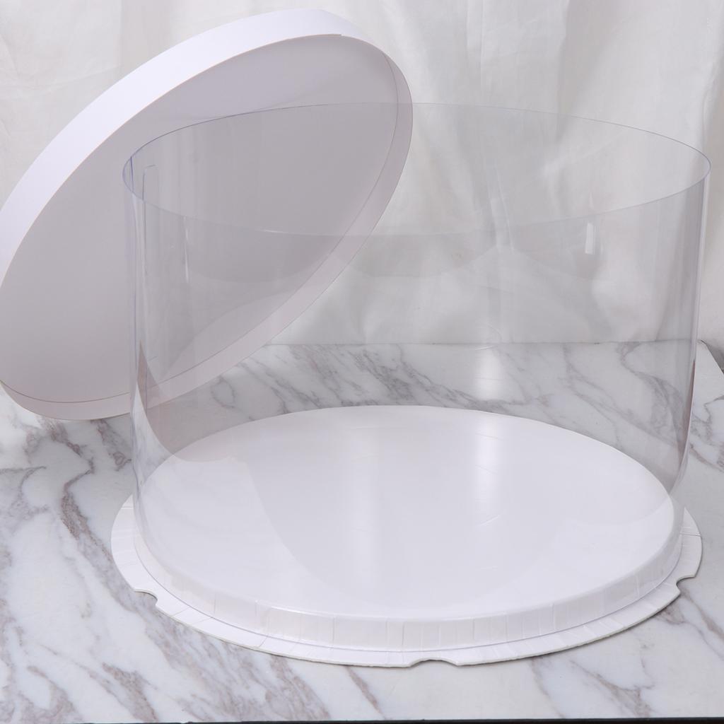 Plastic Transparent Cake Box Round Cake Packaging Boxes Organizer for Home Dessert Shop (White Sing