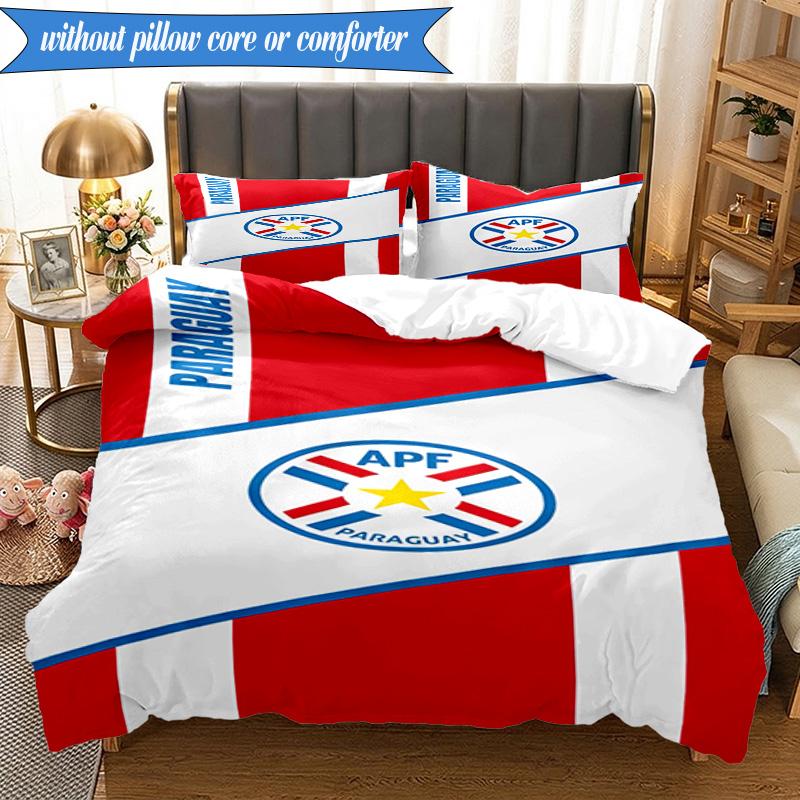 3PCS Paraguay Football Federation Emblem Bedding Set 2D Printing (Includes 1 Duvet Cover + 2 Pillowcases Coreless), Bedroom decor,Fan gift