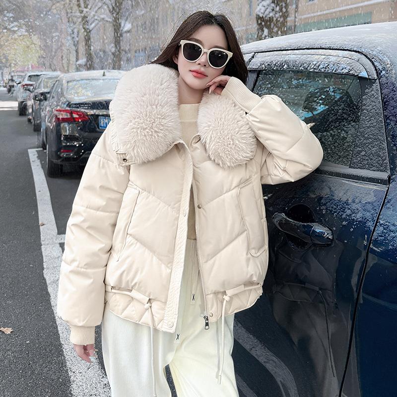 Short cotton-padded clothes, large fur collar cotton-padded jackets, winter 2025 new cold-proof and sweet wind-padded clothes, women's thickened