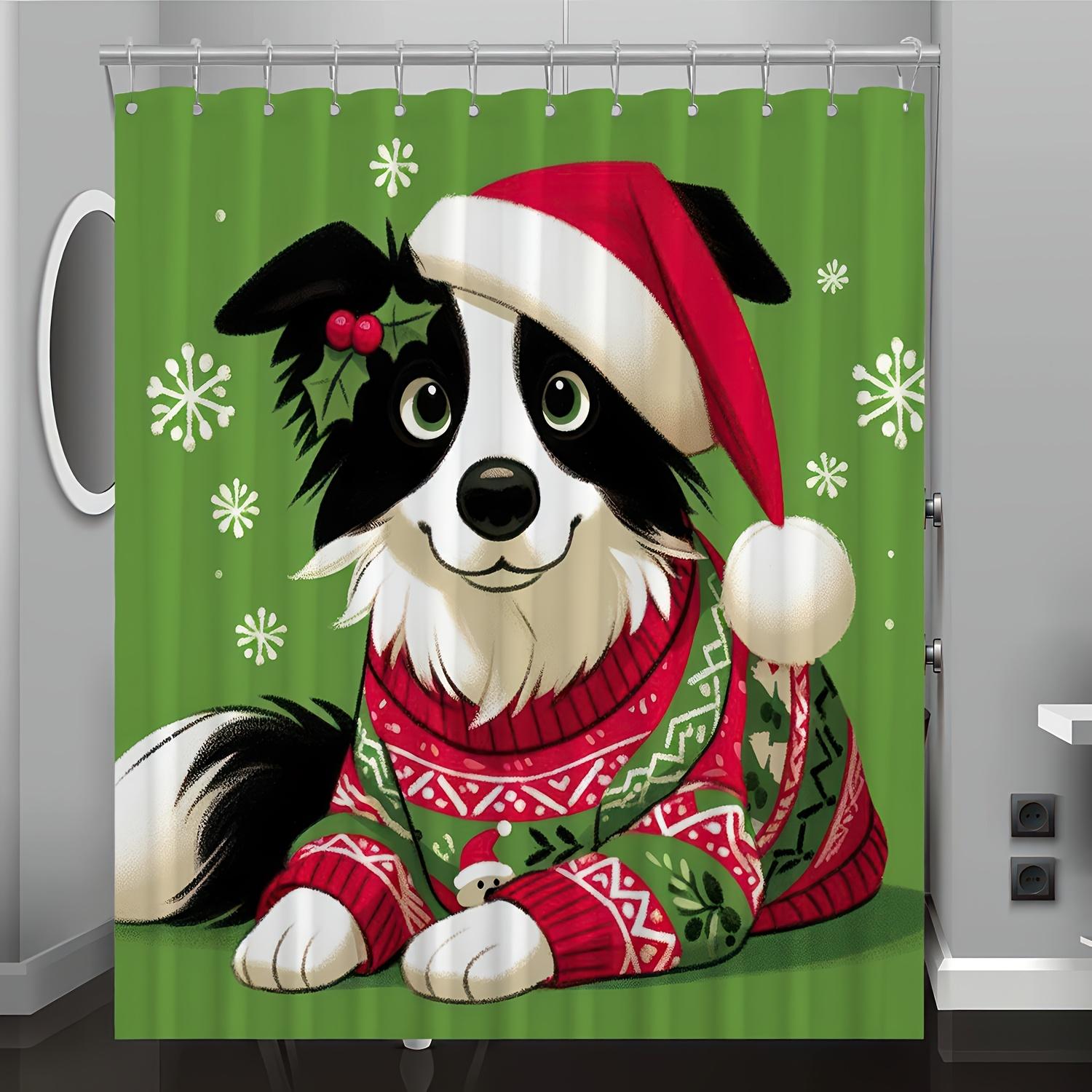 

Christmas Puppy Pattern Digital Print Shower Curtain Bathroom Accessory Playful Dog Design Durable Fabric Bathroom Decor And W60H190(CM)-1 Pcs