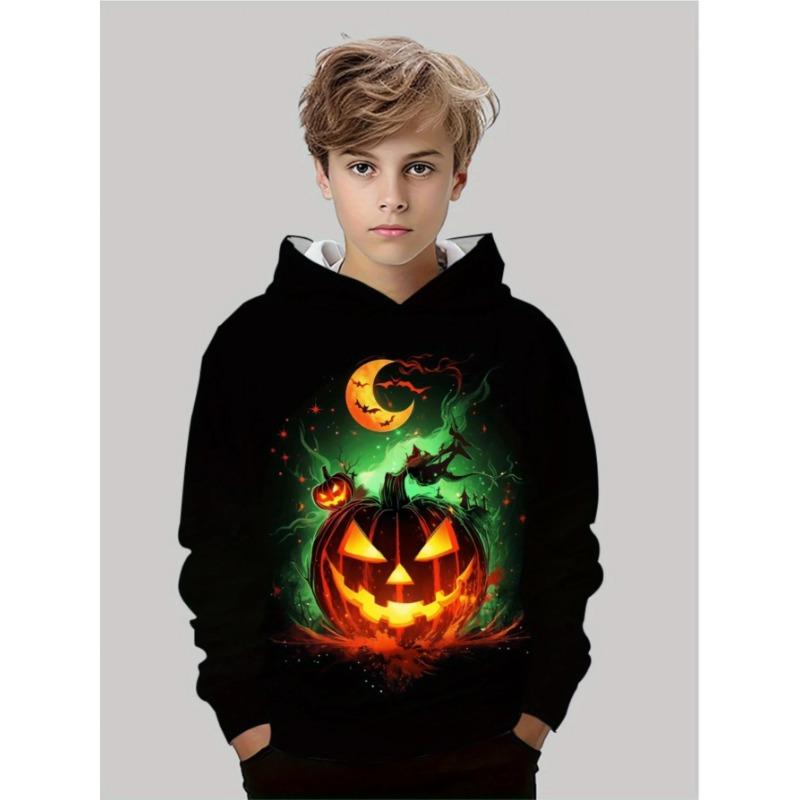 Autumn 3D Halloween Printed Hoodies Fashionable Casual Sports Long Sleeved Children's Boy Hooded Sweatshirts