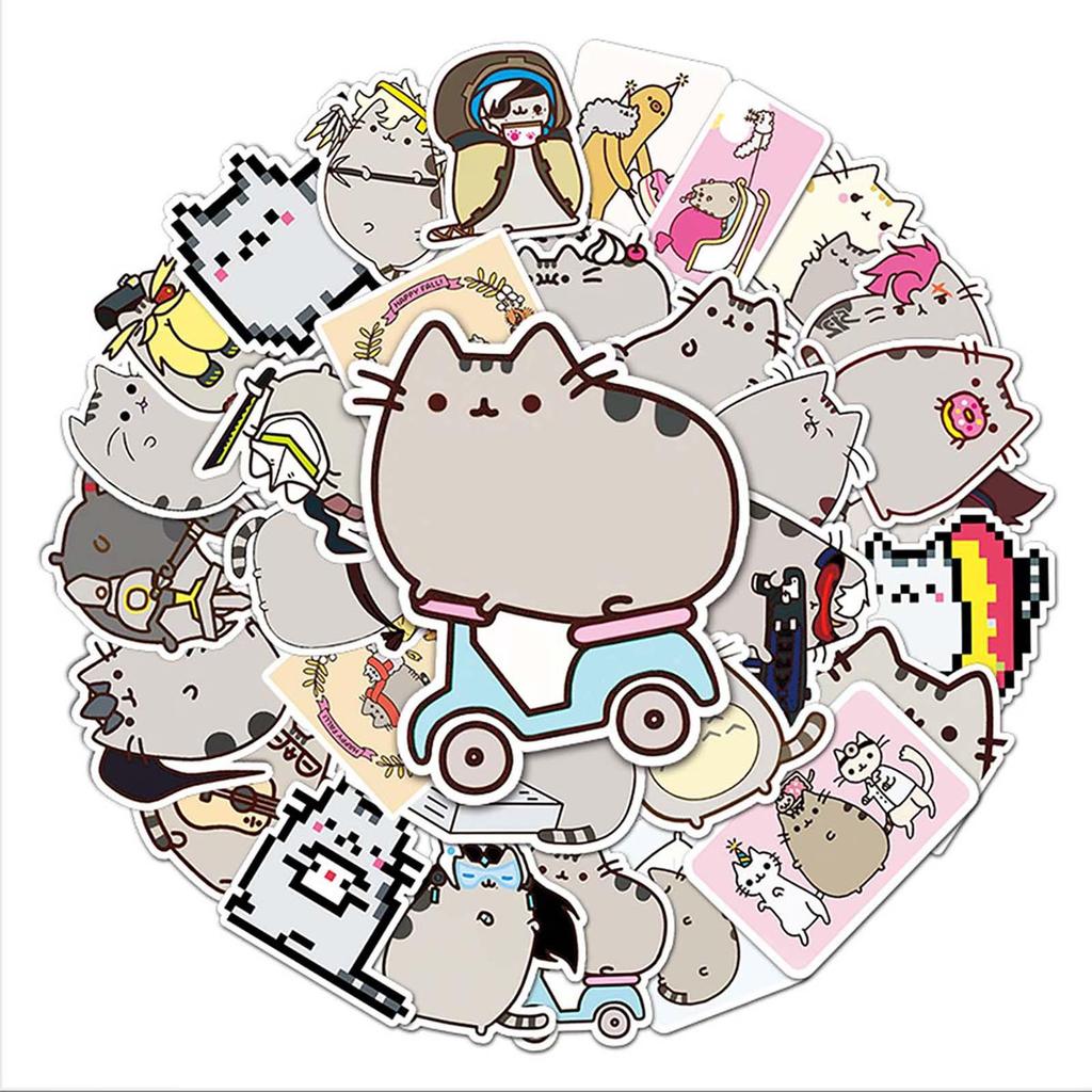 50 Fat Cat Graffiti Waterproof Stickers for Suitcases, Skateboards, Cars, and More - Cartoon Decorative Set