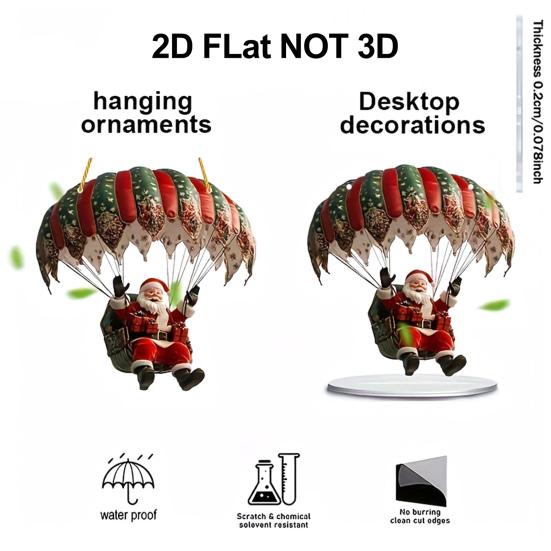 Hot Air Balloon Christmas Ornament 2D Flat Acrylic Santa Claus On