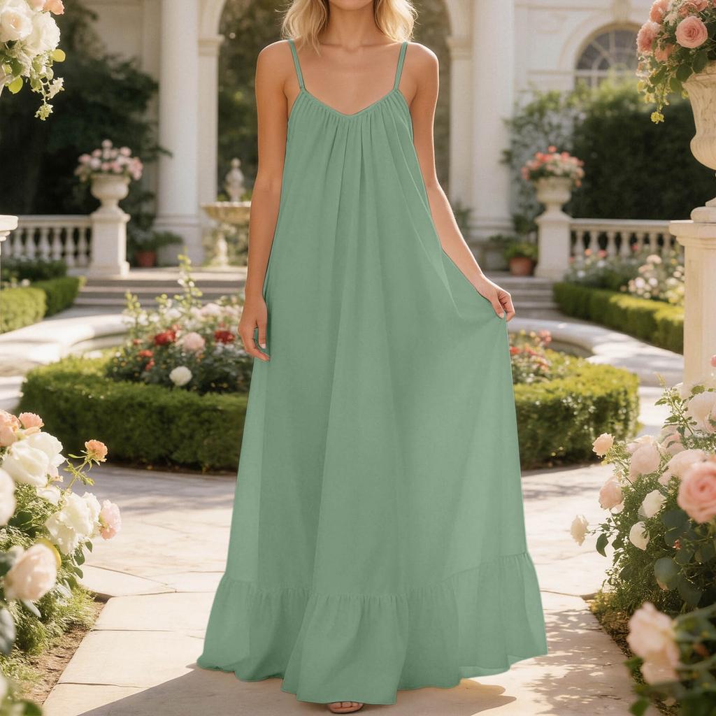 Women's  Breathable Backless Ruffled Hem Long Dress