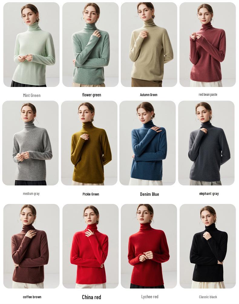 Lekasha Women's Cashmere High-Neck Twelve-Needle Knit Sweater