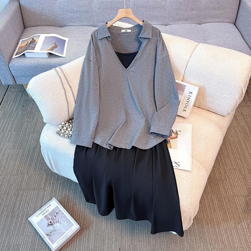 

Новый непринужденный стиль повседневный топ для женской одежды больших размеров на весну и осень, надетый поверх комплекта из двух частей: платья-халтер 6XL