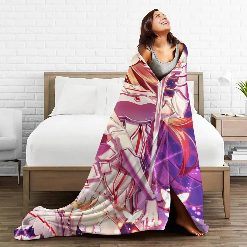Asuna Yuuki Fleece Blanket Sword Art Online Anime Funny Throw Blanket for Sofa Bedding Lounge 150*125cm Quilt
