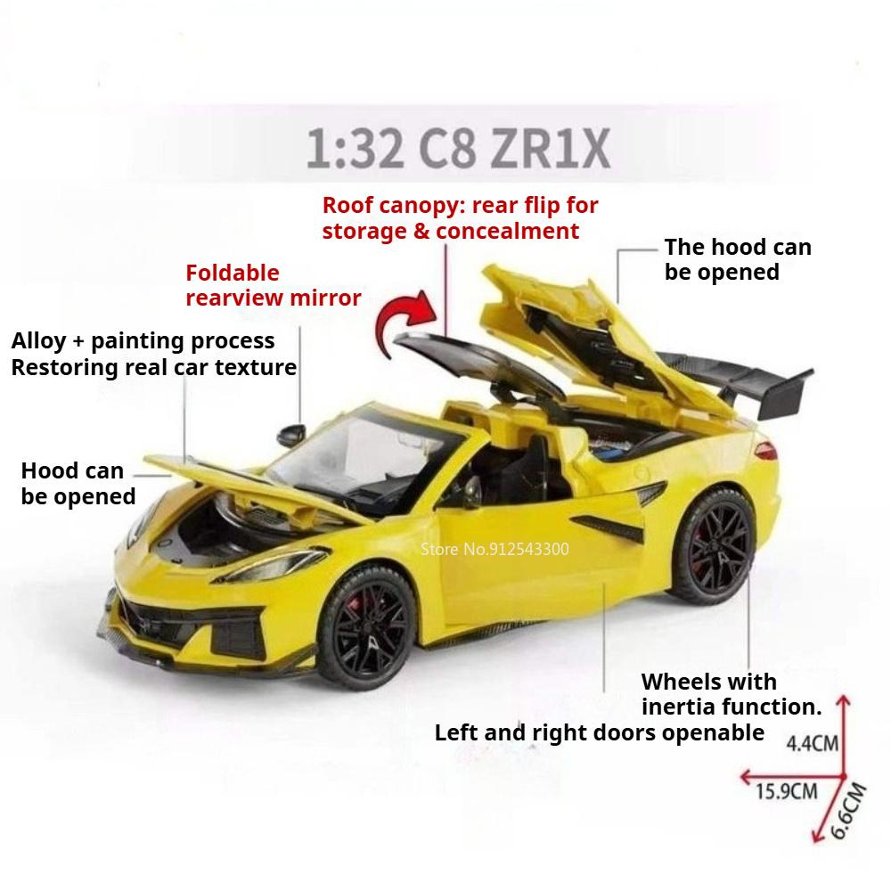 1:32 Scale C8 ZR1X C2 Model Toy Car Metal Diecast Doors Opened Supercar Rear Wheel Pull Back Models Toys Exquisite Gifts