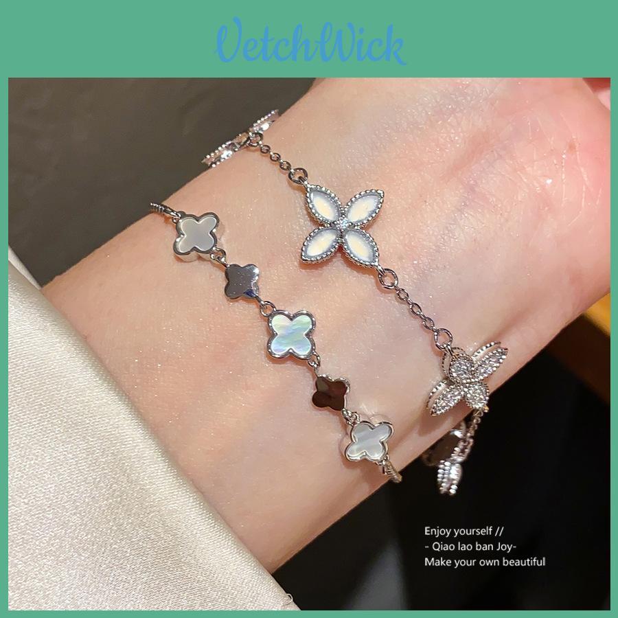 Vintage Zirkon Muschel Kleeblatt Blume Armband für Damen Geschenkidee