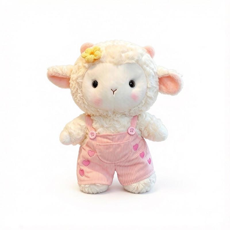 Backstrap Sheep Plush Toy With Flower Design Soft Cotton For Kids And Collectors