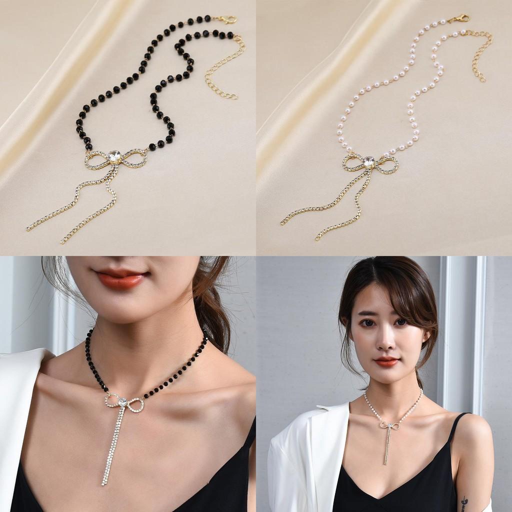 Elegant Korean Style Bowknot Zircon Necklace Perfect For Autumn Winter Fashion Lovers