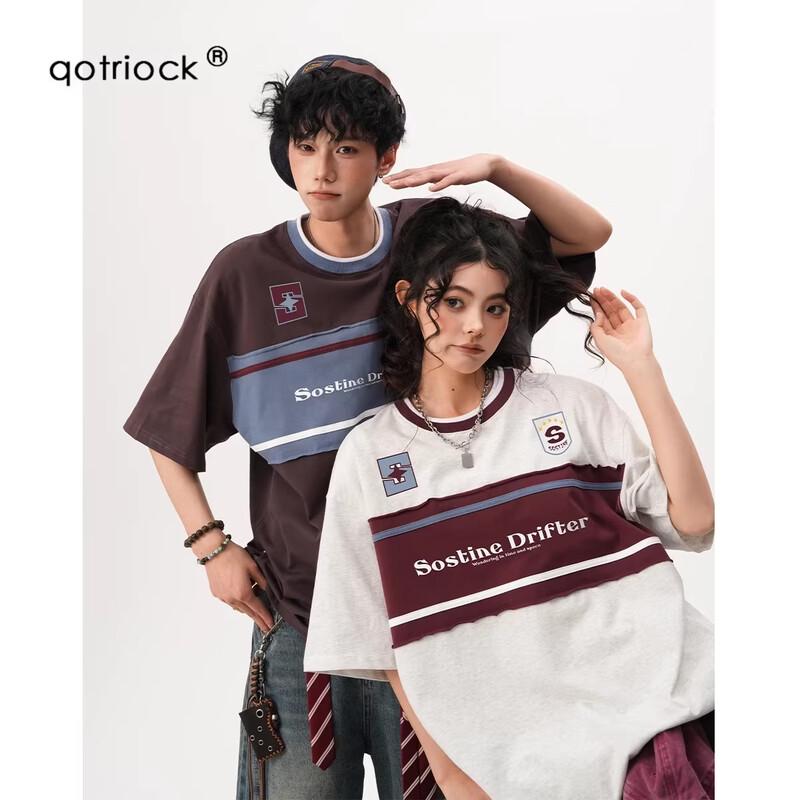 Американский стиль, вышитая пэчворк футболка QOTRIOCK L