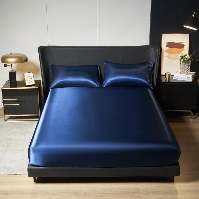 Light Premium Simulated Silk Satin Mattress Bedspread Single Piece Bed Cover Queen Mattress Protective Cover (No Pillowcases)