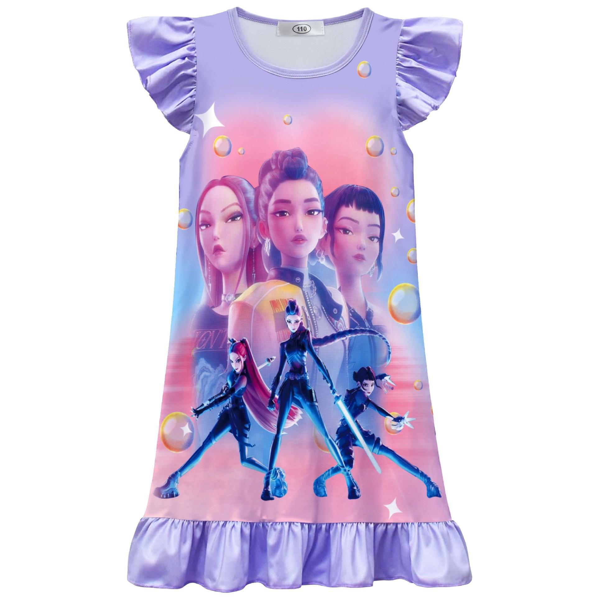 

New, witch hunter girl group printed clothing, middle-aged and older children s flying sleeves ruffle edge nightdress 150