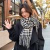 New Student Korean Plaid Versatile Scarf for Women Winter Warm Neck Protection Neck Scarf Tassel Shawl