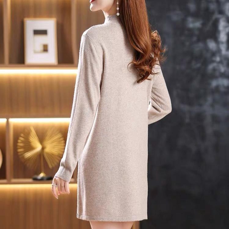 Mid-length Sweater for Women In Autumn and Winter Thickened Long-sleeved Pullover and A Solid-color Casual Knitted Sweater Dress