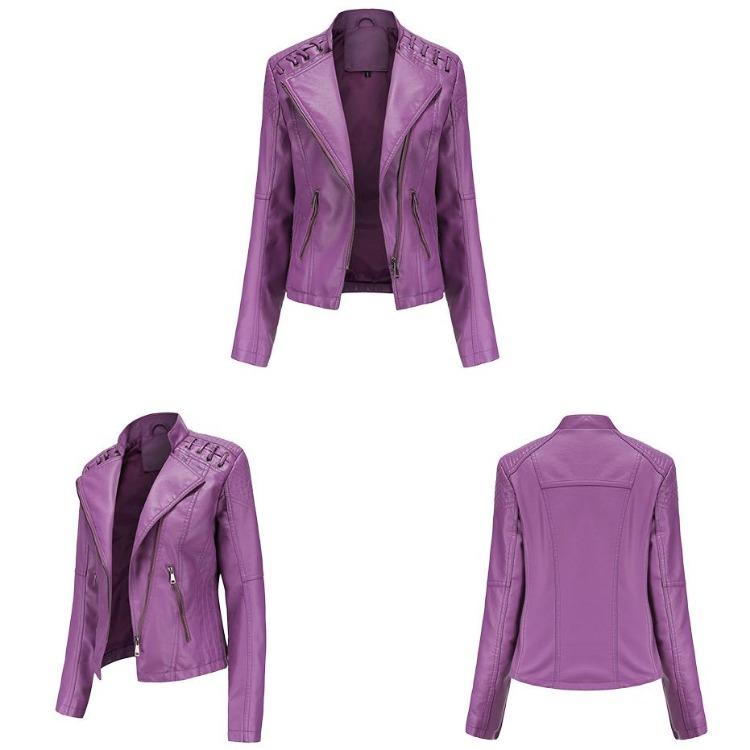 Stylish Women Faux Leather Moto Jacket Retro Lacing Detail PU Biker Coat Casual Zip Up Outerwear Slim Fit Short Classic Plus Size S-4XL