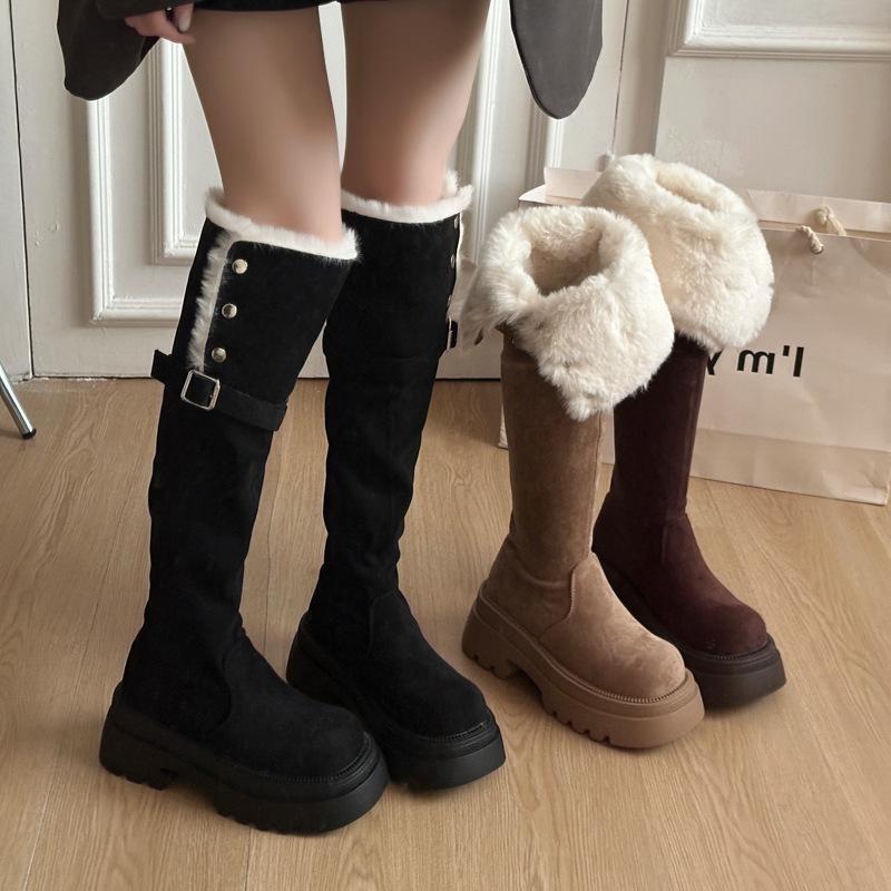 Damen weiche elastische Winter warme kalte gefütterte Schneestiefel dicker Boden rutschfest verschleißfest Outdoor Freizeit Sport hohe Baumwollstiefel