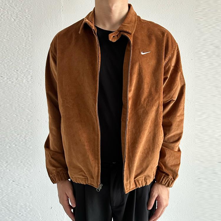 Nike Logo Embroidered Corduroy Jacket With Zip And Turn-Down Collar Men Jackets Brown DX9071-270