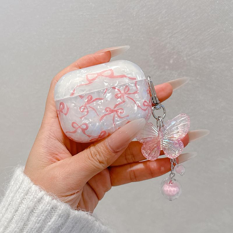 For Airpods 4 3 2 1 Case Cute Glitter Bow knot butterfly Shell pattern Crystal Soft Clear Earphone Cover For Airpods Pro 2 3 Protective