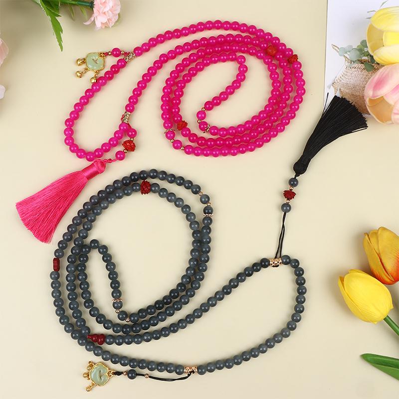 Fresh Ancient-Style Peace Buckle Necklace,New Tassel Beaded Long Crossbody Chain,Retro Jewelry For Women, Daily Accessory