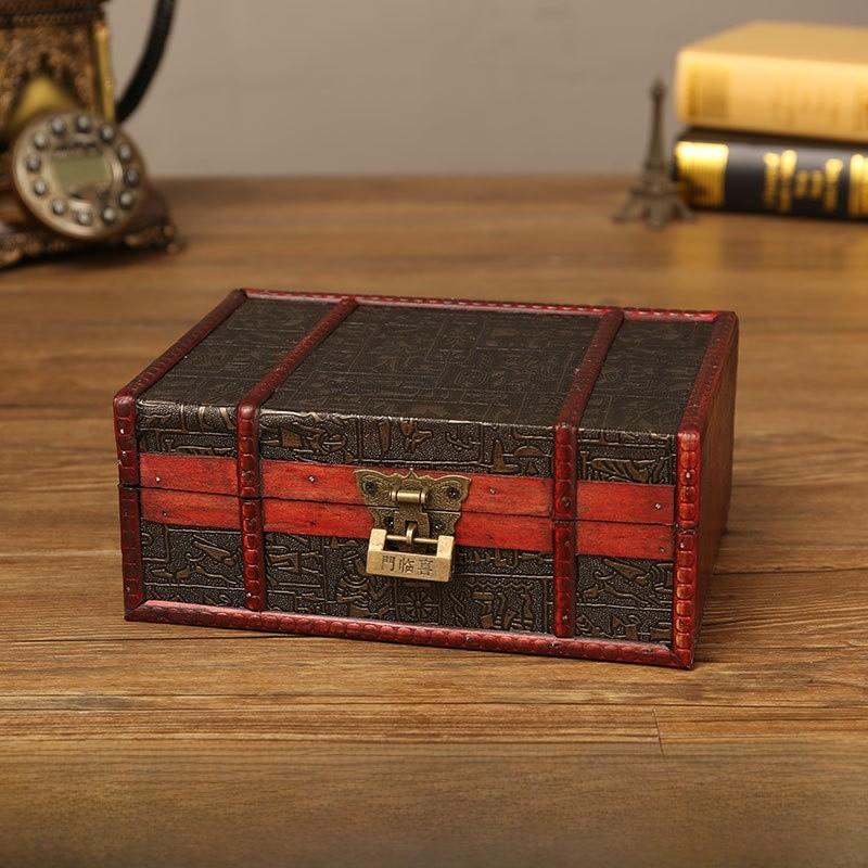 Wooden Storage Antique Box With Lock For Jewelry Cosmetics Decorations Home