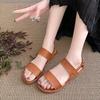 2025 Foreign Trade Retro Style Flat Bottom Buckle Sandals Women's One-word Buckle Belt Large Size Beach Cool Slippers Wish Source