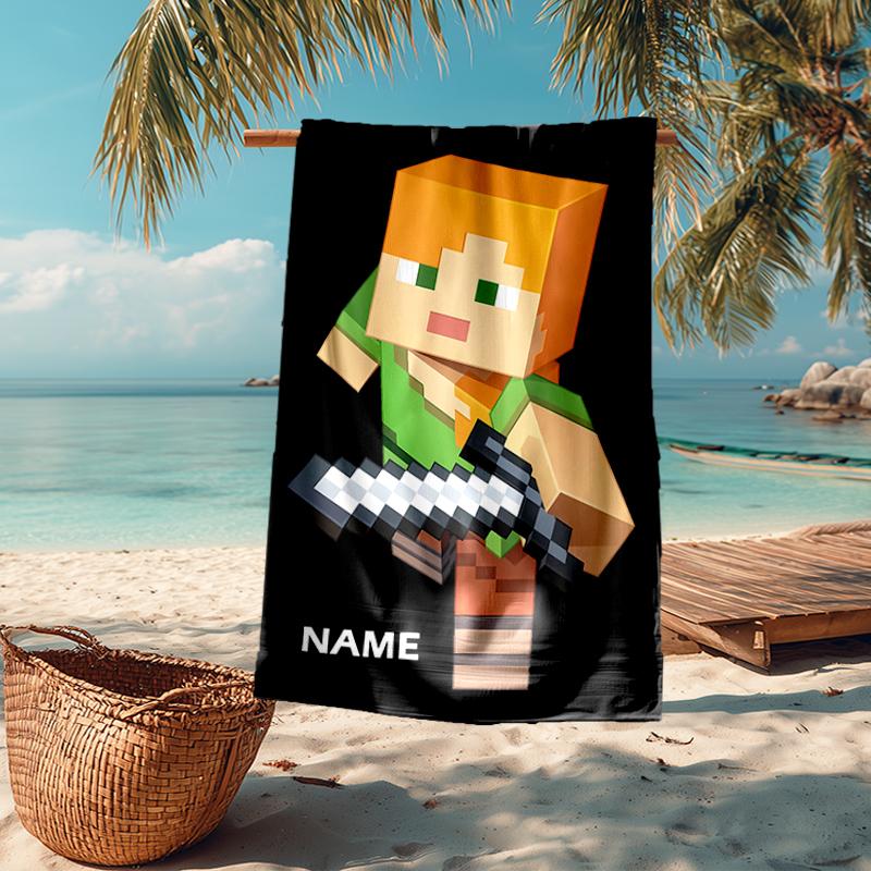 Custom Name Ultra-Soft Beach Towel with Minecraft Theme,Ideal for Pool - Camping, Diving - Perfect Travel Essential, Vibrant Beach Towel.