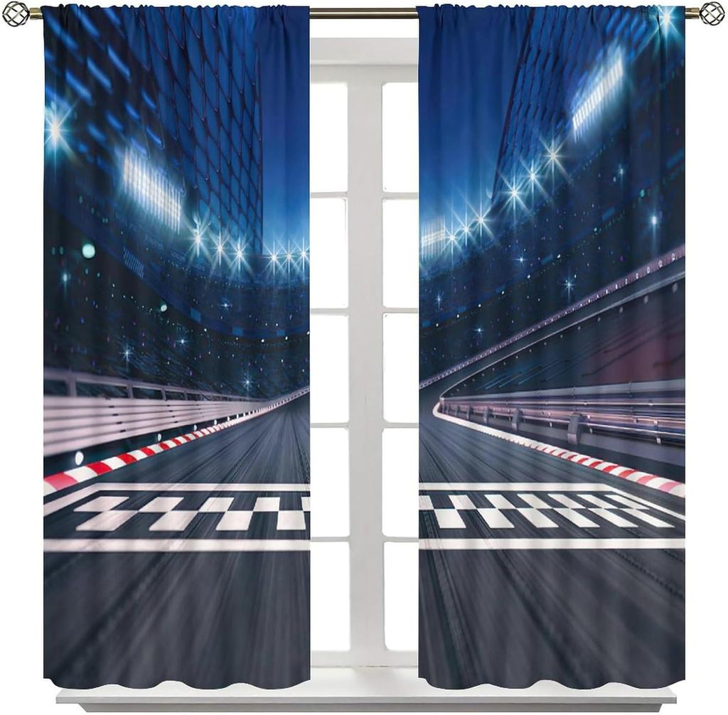 Racing Car Kids Curtains Checkered Flag Abstract Red Background Decoration Bedroom Living Room Kitchen Curtain Light Blocking Polyester Ideal For Area