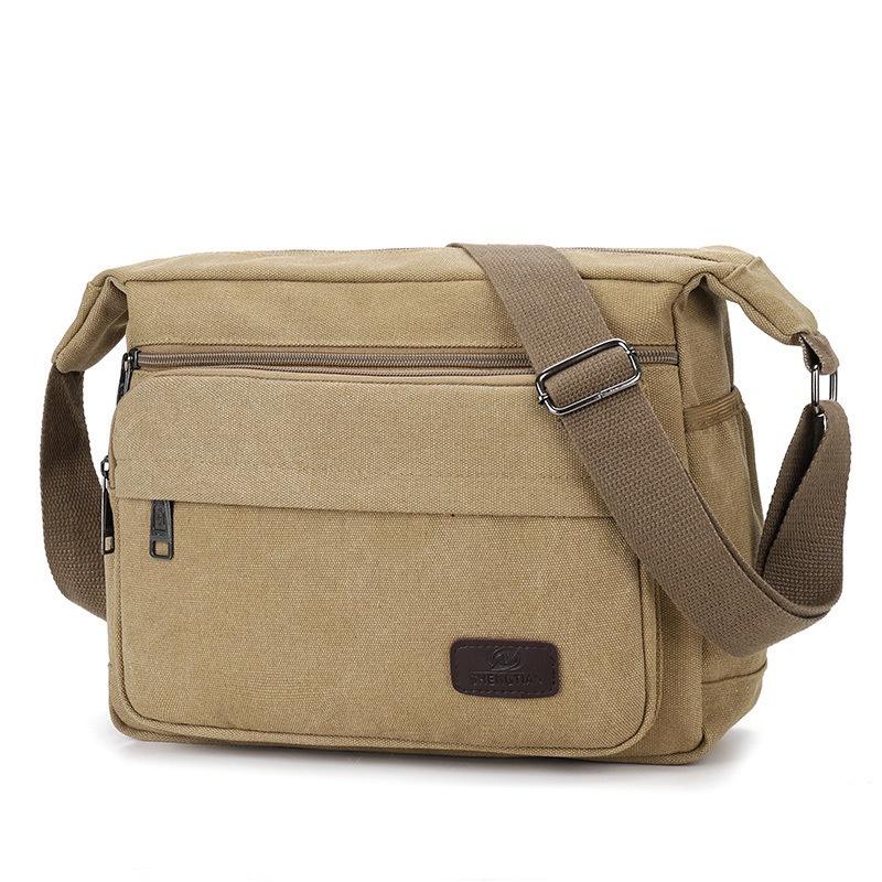 Stylish Canvas Shoulder Bag For Men Large Capacity Street Fashion Multiple Compartments хаки