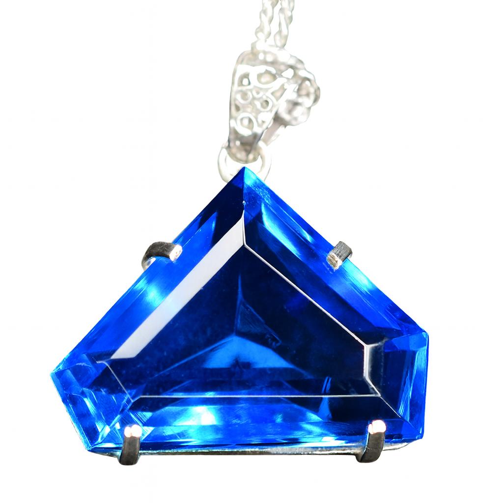 

Certified Brazilian Topaz Pendant 124 Ct Natural Gem Fancy 925 Sterling Silver AI-69-NS 40.9 mm approx синій