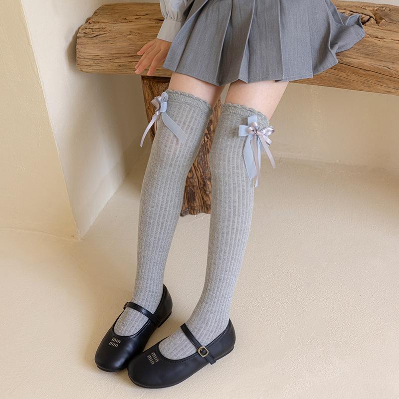New Kids Girls Bow Long Socks Spring Autumn Cotton Over The Knee High Socks Cute Baby Lolita Stockings