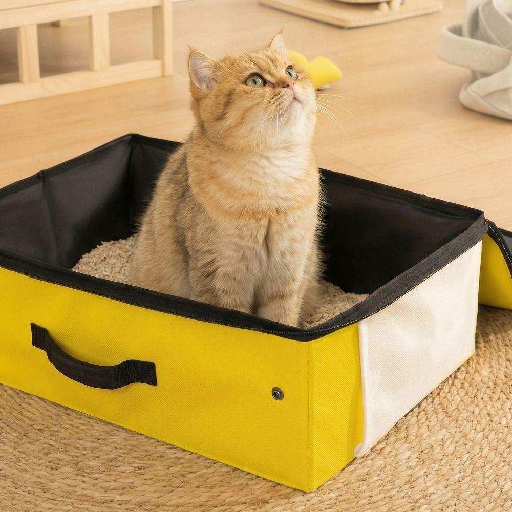 Oxford Cloth Foldable Cat Litter Box Large Capacity Rectangular Portable Pet Toilet Waterproof With Zipped Lid Dog Potty