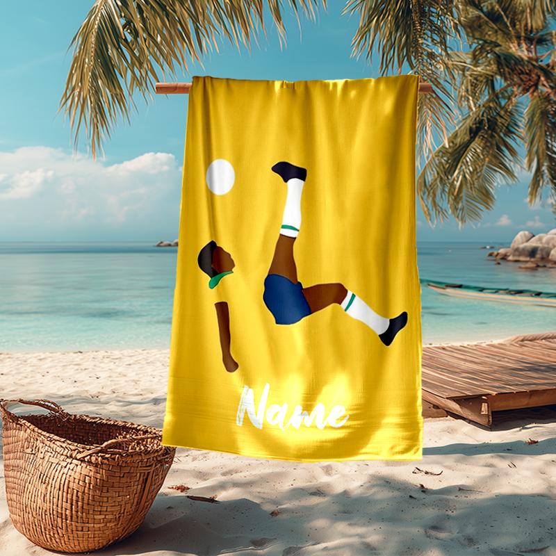 Custom Name Ultra-Soft Beach Towel with Soccer Theme,Ideal for Pool - Camping, Diving - Perfect Travel Essential, Vibrant Beach Towel.